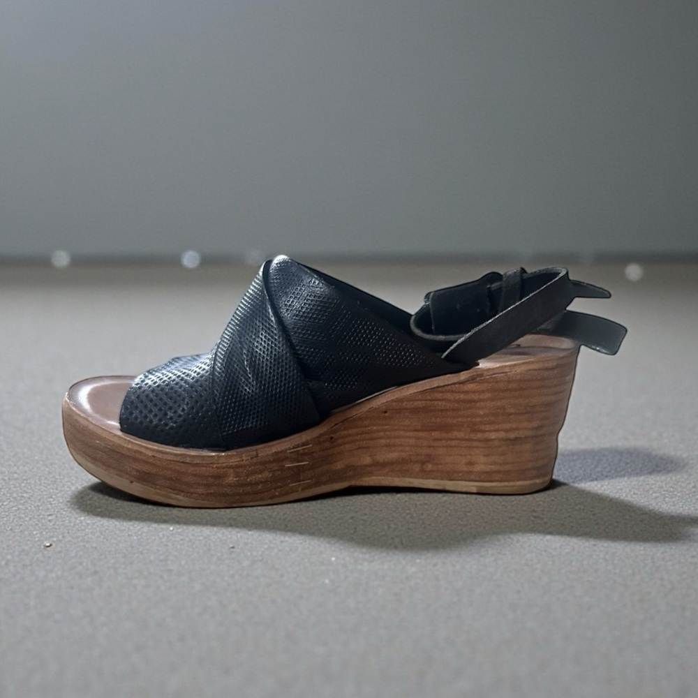 Free People x A.S.98 Black Leather Niall Wedge
Platform Ankle Strap Sandal Sz 38